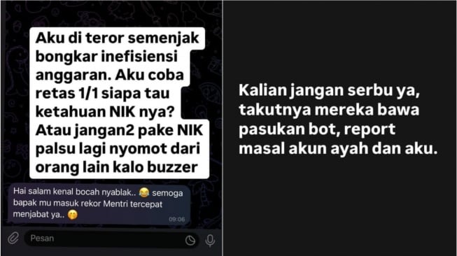Anak Menkeu Purbaya Yudhi Sadewa curhat dapat teror (Instagram/@8a41121a)