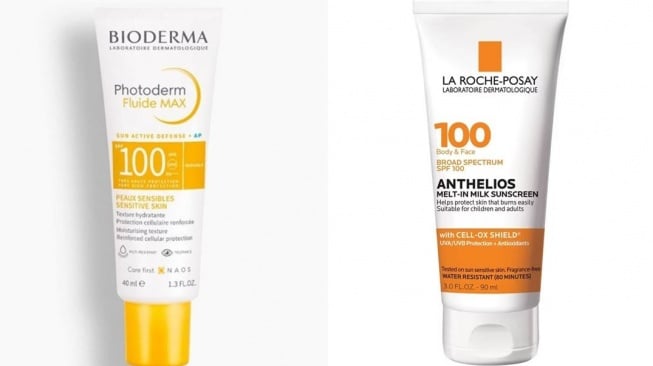 Rekomendasi sunscreen SPF 100. (Kolase Shopee/Apotek Mitrasana dan Target)