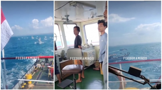 Ratusan Perahu Nelayan Sampang Hadang Kapal Raksasa Petronas di Tengah Laut (Instagram)