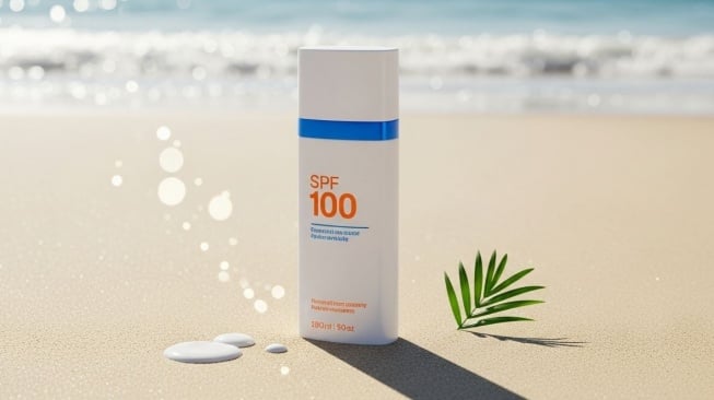 Ilustrasi sunscreen SPF 100. (Google AI Studio)