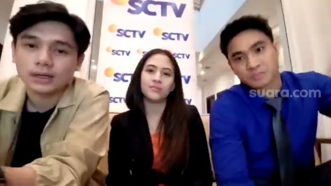 Adhisty Zara, Rayn Wijaya, dan Yesaya Abraham untuk Beri Cinta Waktu. [Suara.com/Tiara Rosana]