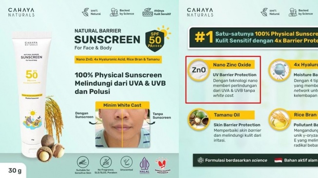 Sunscreen dengan kandungan zinc oxide. (Shopee)