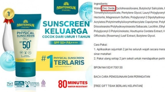 Sunscreen dengan kandungan zinc oxide. (Shopee)