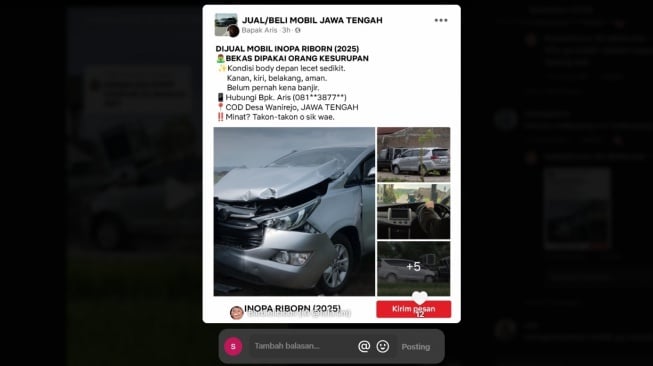 Innova Reborn bekas syuting film Abadi Nan Jaya dijual online (TikTok/@mimicucuyuk)