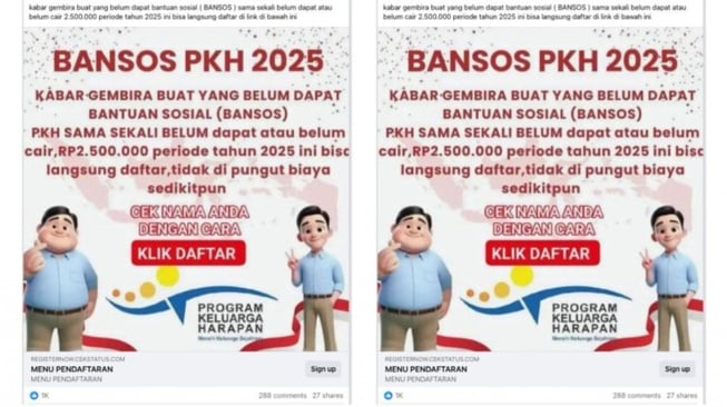 Hoaks link pendaftaran Bansos PKH 2025 [ist]
