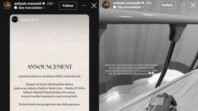 Aaliyah Massaid Dilarikan ke Rumah Sakit Jelang Tampil di JFW 2025. [Instagram]