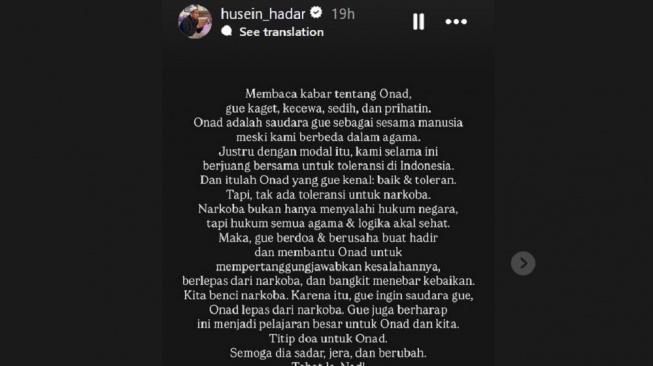 Habib Ja'far menanggapi Onadio Leonardo yang tersandung kasus narkotika. [Instagram]