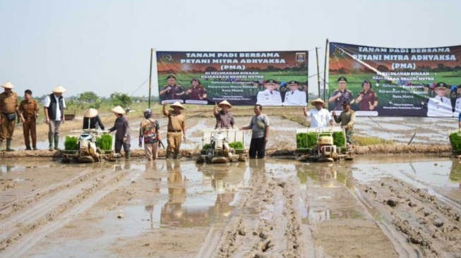 Kegiatan tanam padi bersama itu berlangsung hangat dan penuh semangat (Dok: Diskominfo Kota Metro Lampung)