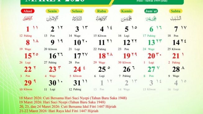 Kalender Hijriah 2026. (aceh.kemenag.go.id)
