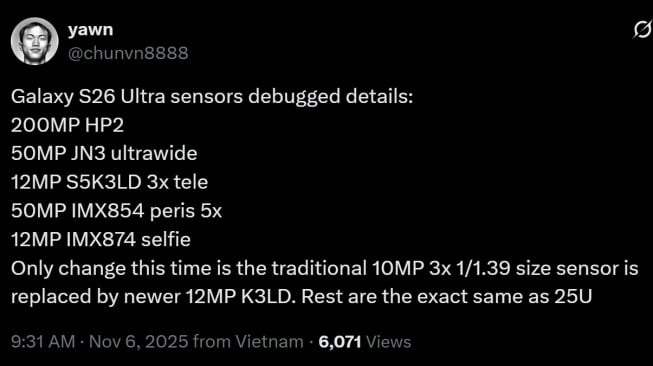 Bocoran Samsung Galaxy S26 Ultra. [X]