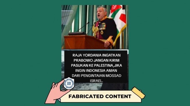Hoaks Raja Yordania larang Prabowo kirim pasukan ke Palestina. [Dok. Istimewa]