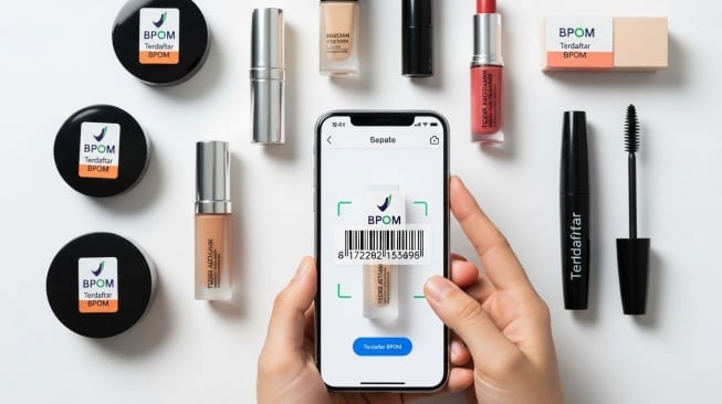 Ilustrasi cek BPOM kosmetik pakai barcode. (Google AI Studio)