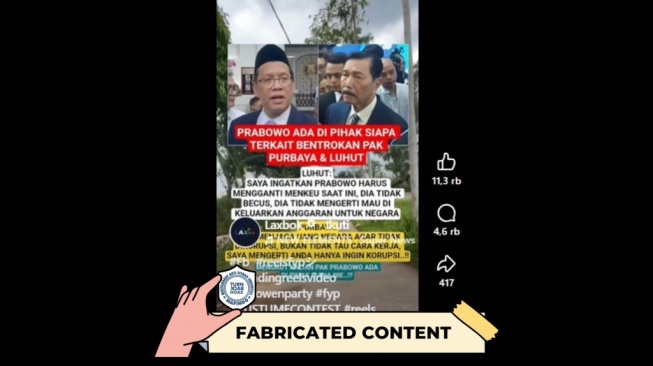 Hoaks Luhut ingatkan Presiden Prabowo ganti Menkeu Purbaya. [Dok. Istimewa]