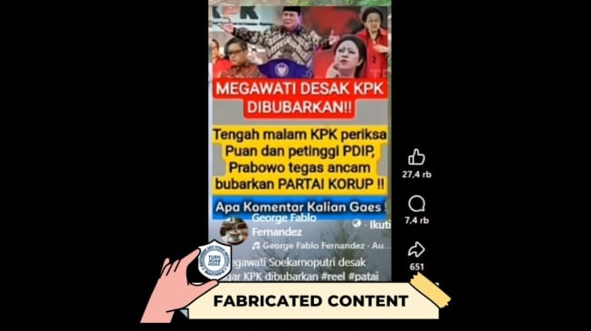 Hoaks KPK periksa Puan Maharani dan petinggi PDIP. [Dok. Istimewa]