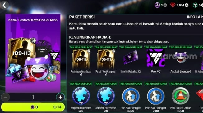 Hadiah gratis FC Mobile. (Suara.com/ Rezza Rachmanta)