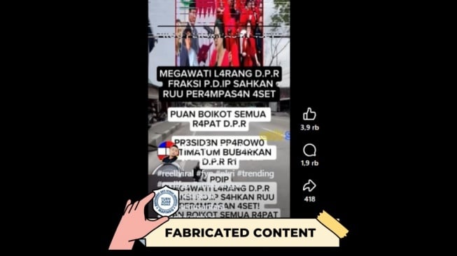 Hoaks Megawati larang Fraksi PDIP sahkan RUU Perampasan Aset. [Dok. Istimewa]