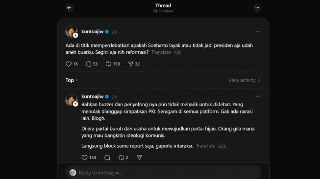 Tanggapan Kunto Aji soal gelar pahlawan Soeharto (Instagram/@kuntoajiw)
