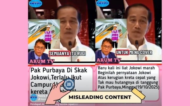 Hoaks Jokowi marah ke Purbaya karena tak mau tanggung kerugian kereta cepat. [Dok. Istimewa]