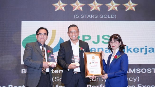 BPJS Ketenagakerjaan sukses meraih penghargaan 5 Stars Gold dalam ajang Governance, Risk & Compliance (GRC) & Leadership Award 2025 (Dok: BPJS Ketenagakerjaan)