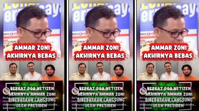 Hoaks Ammar Zoni dibebaskan Presiden Prabowo. [Ist]