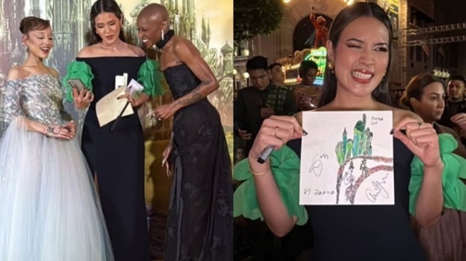 Raisa Akrab dengan Ariana Grande dan Cynthia Erivo di Premiere Film Wicked: For Good, Bawa Oleh-Oleh Buat Zalina. [Instagram]