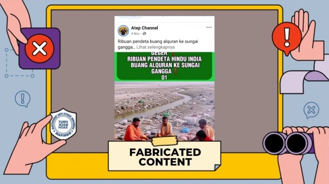 Hoaks ribuan pendeta Hindu India buang Al-Quran ke Sungai Gangga. [Dok. Istimewa]