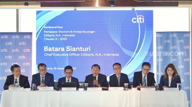 Konferenai pers laporan kinerja triwulan III 2025 Citi Indonesia di Jakarta, Selasa (18/11/2025). [Suara.com/Rina]