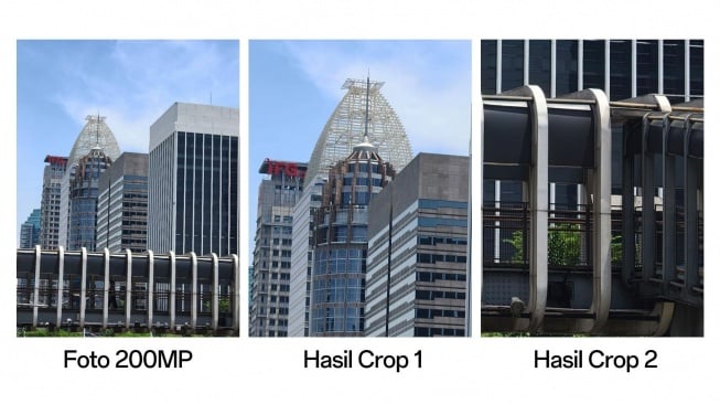 Foto beresolusi 200MP dengan detail gedung dan area yang dapat di-crop tanpa kehilangan kualitas. [Oppo Indonesia]
