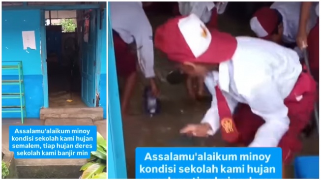 Viral Murid SD di Palembang Kuras Banjir di Dalam Kelas Demi Bisa Belajar, Publik Ikut Prihatin