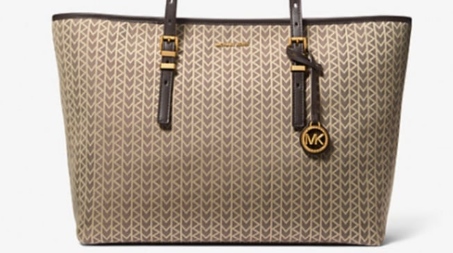 Michael Kors Quinn Large MK2000 Logo Jacquard Tote Bag Natural. [Michael Kors]