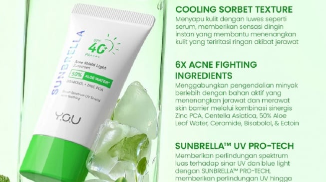 YOU Sunbrella Acne Shield Light Sunscreen SPF 40+ PA++++ (Shopee/YOU Beauty Official Store)