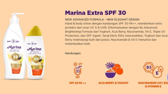 Marina UV White Extra SPF 30 PA++. (Sahabat Marina)