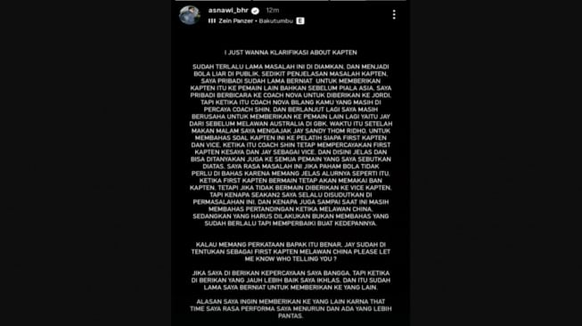 Bantah Ocehan Arya Sinulingga, Asnawi Mangkualam Ngamuk: Jangan Asal Ngomong![Tangkap layar Instagram[