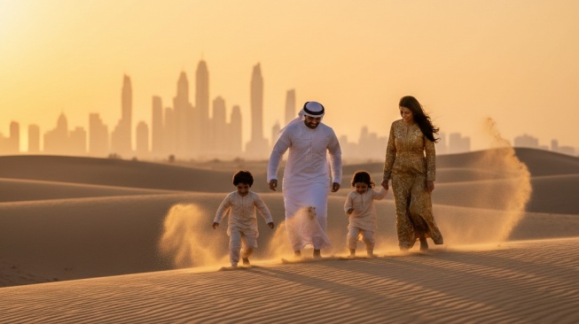 Foto liburan keluarga hasil AI. [Gemini]