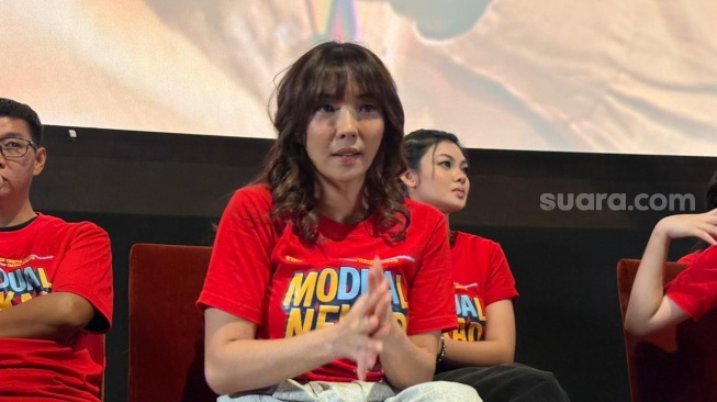 Gisella Anastasia dalam konferensi pers film Modual Nekad di kawasan Kuningan, Jakarta Selatan pada Senin, 22 Desember 2025. [Suara.com/Tiara Rosana]