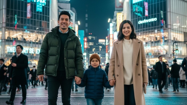 Foto liburan keluarga hasil prompt AI. [Gemini]