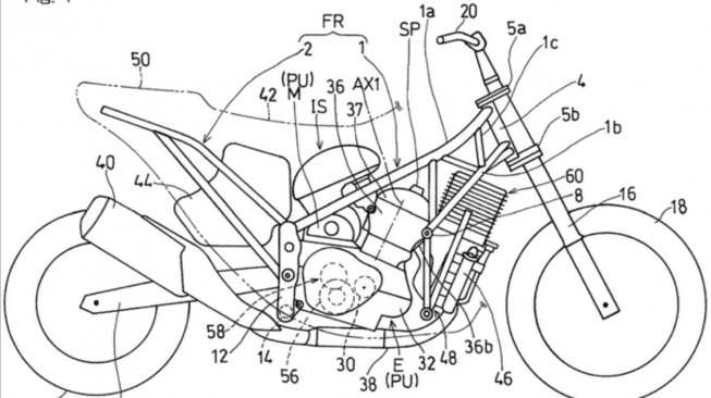 Gambar paten skutik bongsor Kawasaki bertenaga hybrid (Motorcyclenews)