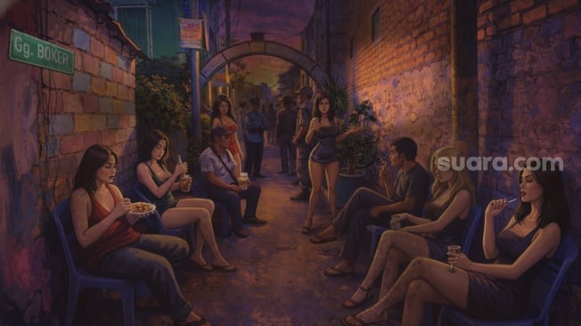 Ilustrasi Gang Boker di Ciracas, Jakarta Timur. (Suara.com/Syahda)