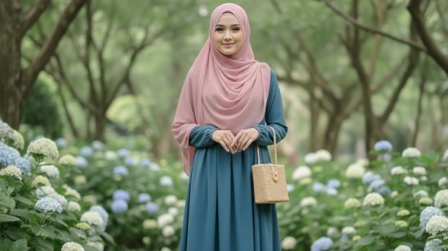 Warna kerudung yang cocok untuk gamis teal blue [Gemini AI]