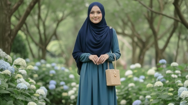 Warna kerudung yang cocok untuk gamis teal blue [Gemini AI]