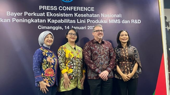 Peresmian Peningkatan Kapabilitas Lini Produksi MMS dan R&D Bayer Indonesia, Rabu (14/1/2026). (Suara.com/Fajar Ramadhan)