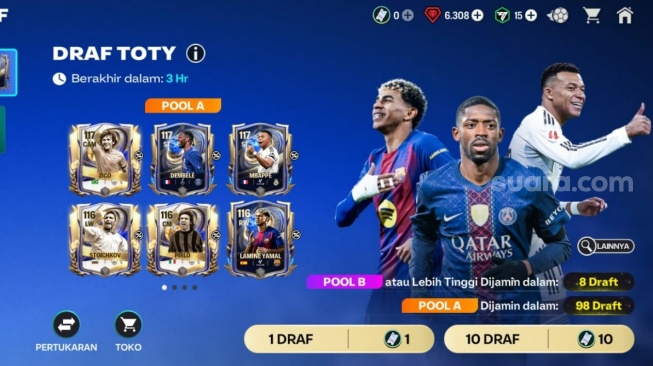 Mekanisme gacha TOTY di FC Mobile. (Suara.com/ Rezza Rachmanta)