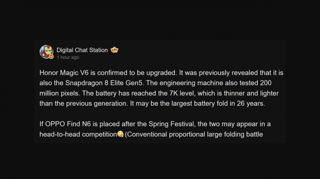 Bocoran Honor Magic V6. [Huaweicentral]
