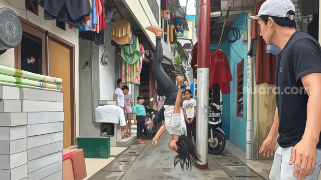 Lompatan Mimpi Anak-Anak Pluit di Gang Sempit yang Menjadi Arena Akrobatik