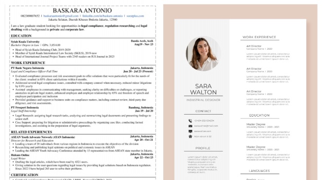Contoh CV ATS Friendly (Kiri) dan CV Biasa (Kanan). 
