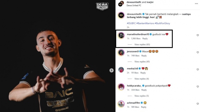 Marselino Ferdinan komentari kepindahan Ivar Jenner ke Dewa United. (Instagram/@dewaunited)