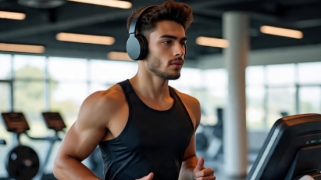 Ilustrasi olahraga sambil mendengarkan musik. (Meta AI)
