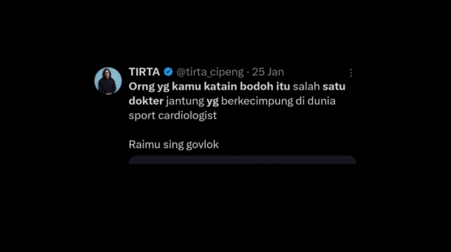 Komentar Dr. Tirta menanggapi komentar warganet (X/tirta_cipeng)