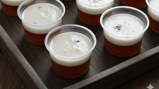 Ilustrasi - Agar-agar santan gula merah. (Dibuat dengan Gemini AI)