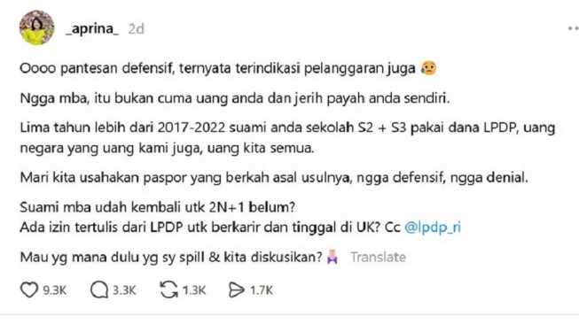 Seorang warganet mengungkap Arya Iwantoro adalah penerima beasiswa LPDP untuk kuliah S2 dan S3. [Thred]